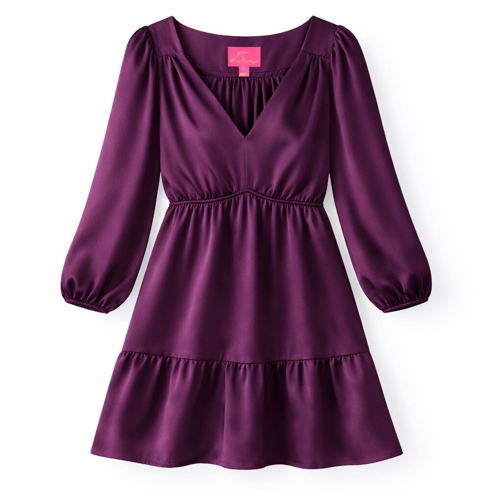 Lilly Pulitzer Deacon Satin Dress Plum Purple Fit Flare Mini Romantic Luxe Sz 4
